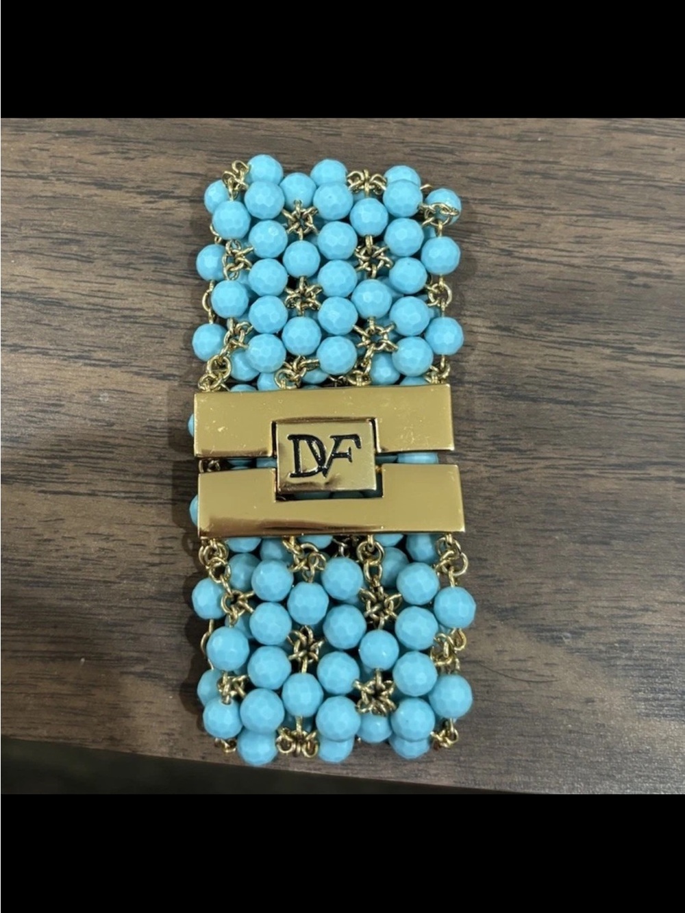 Diane Von Furstenberg Turquoise Beaded Bracelet with Gold Hardware